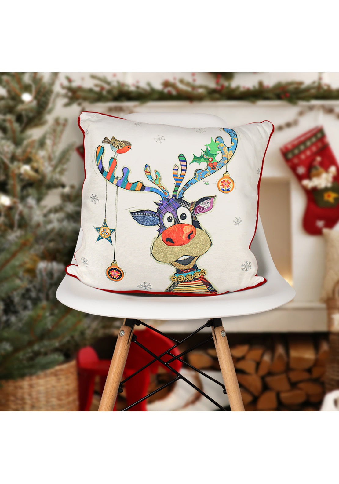 The Home Christmas Rudolph Baubles Cushion 1 Shaws Department Stores
