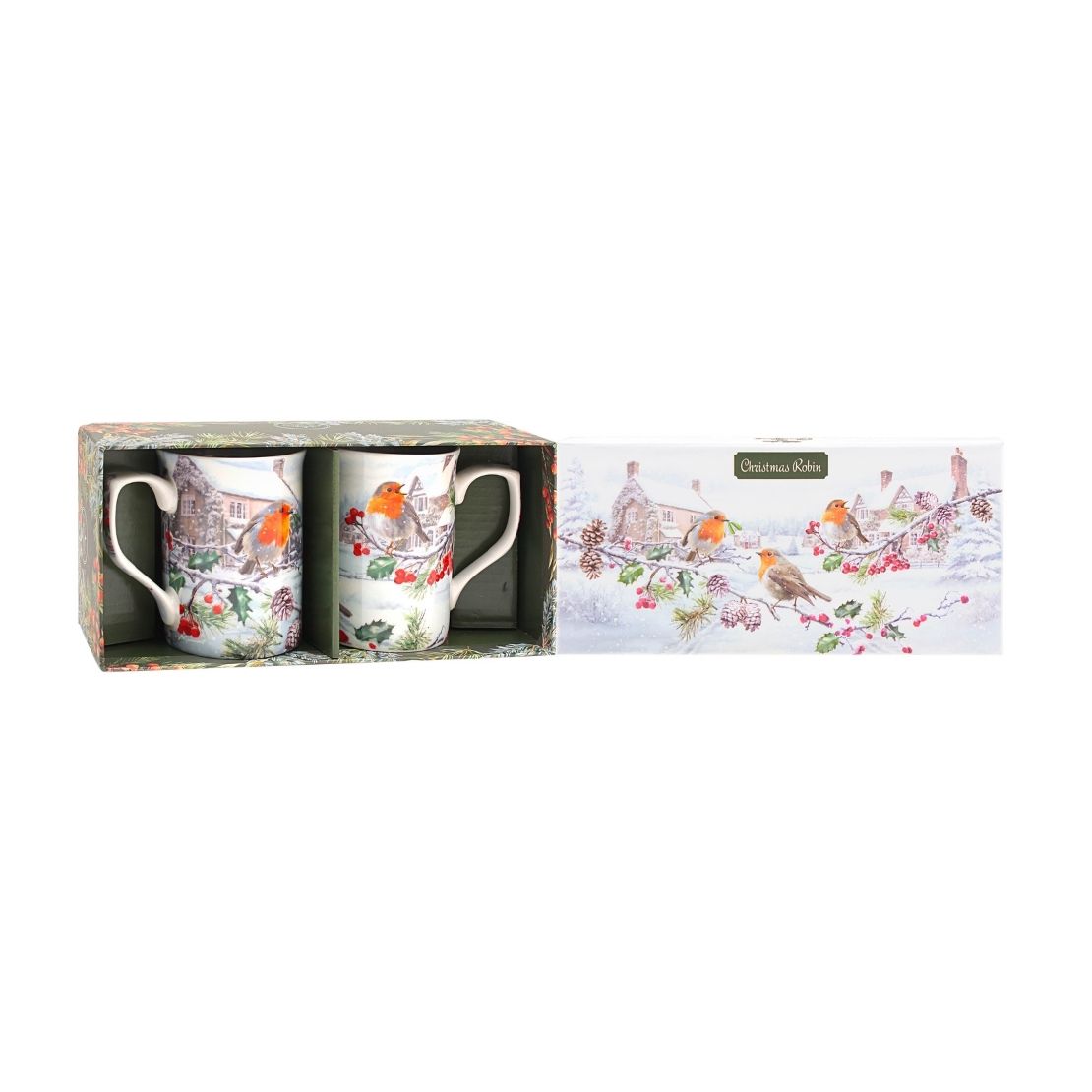 Christmas Robins Mugs Set Of 2