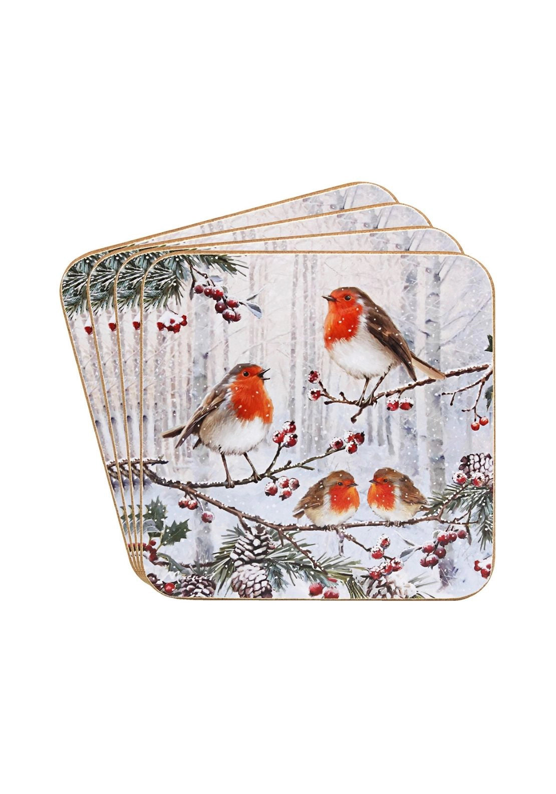 Christmas Robins Coasters Set Of 4 - Multi