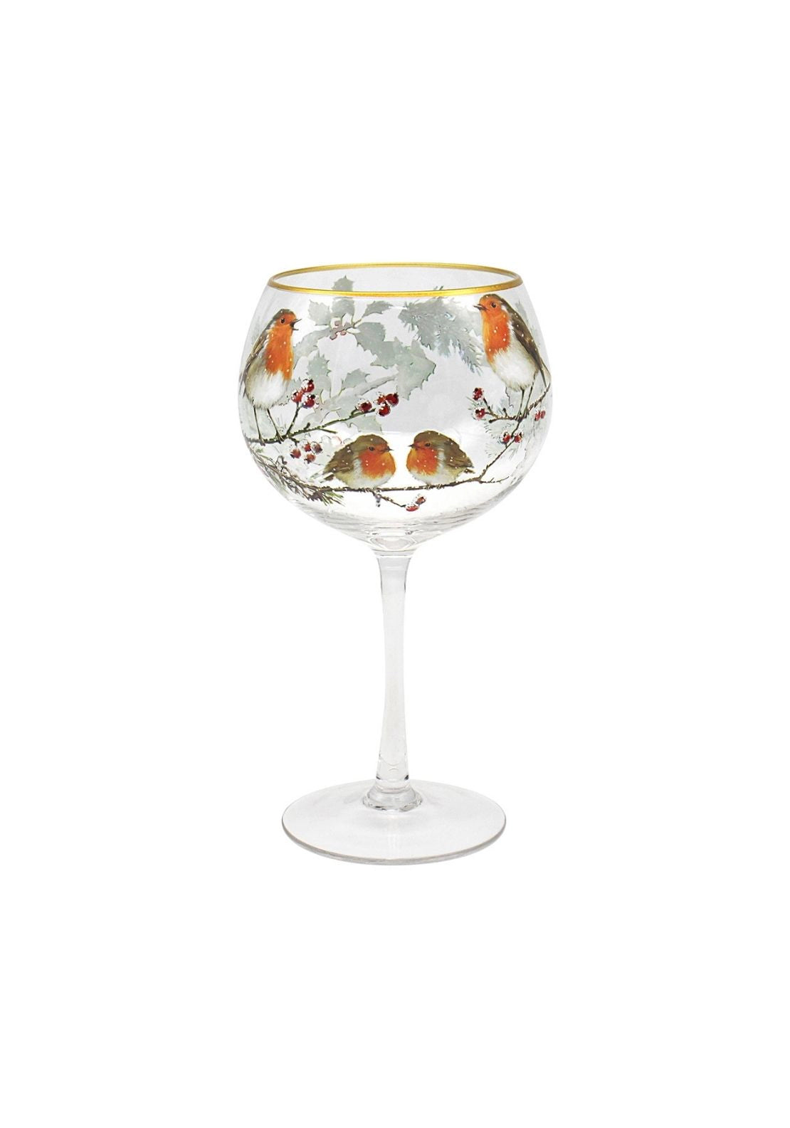 Christmas Robins Gin Glass - Multi