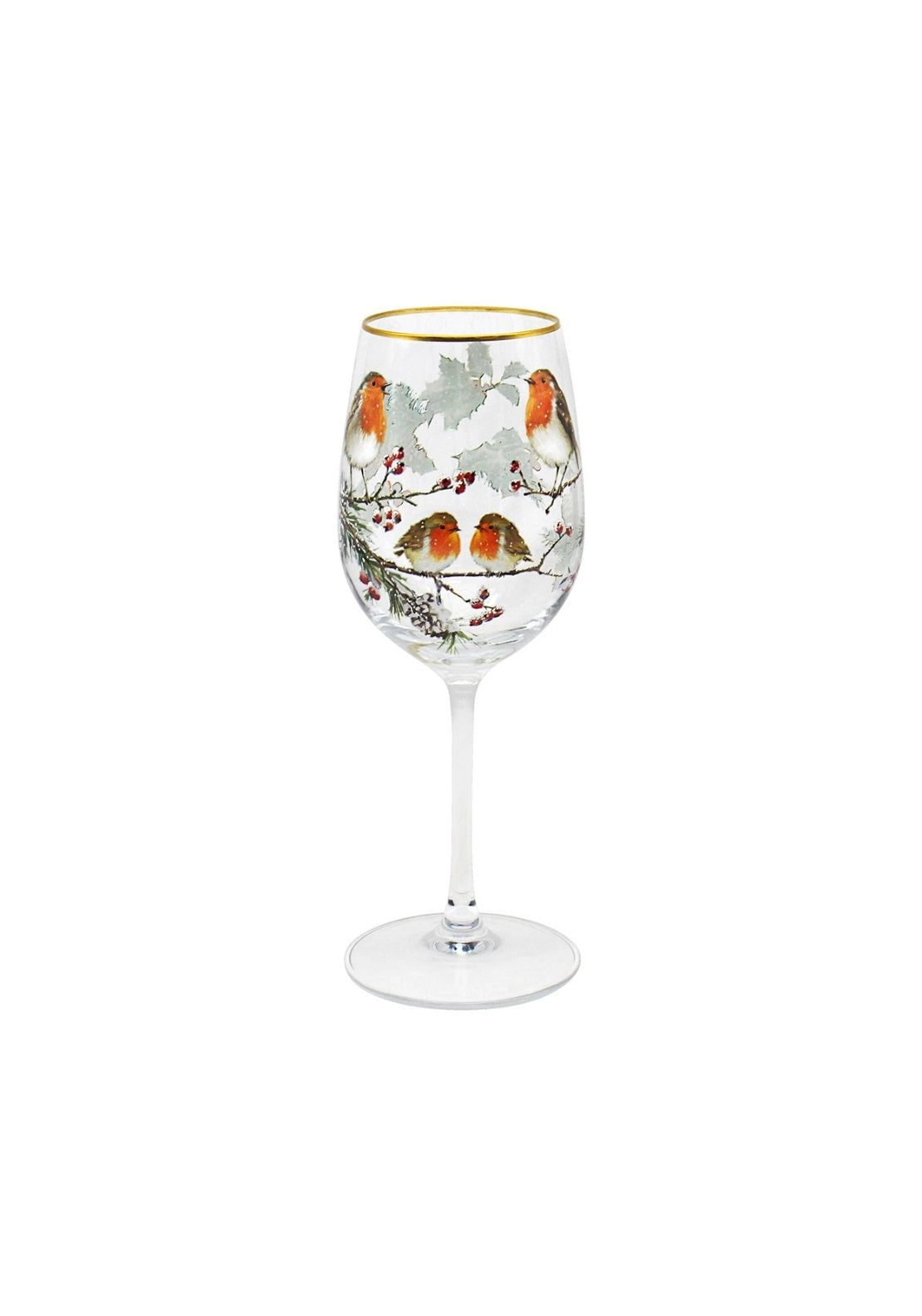 Christmas Robins Wine Glass - Multi