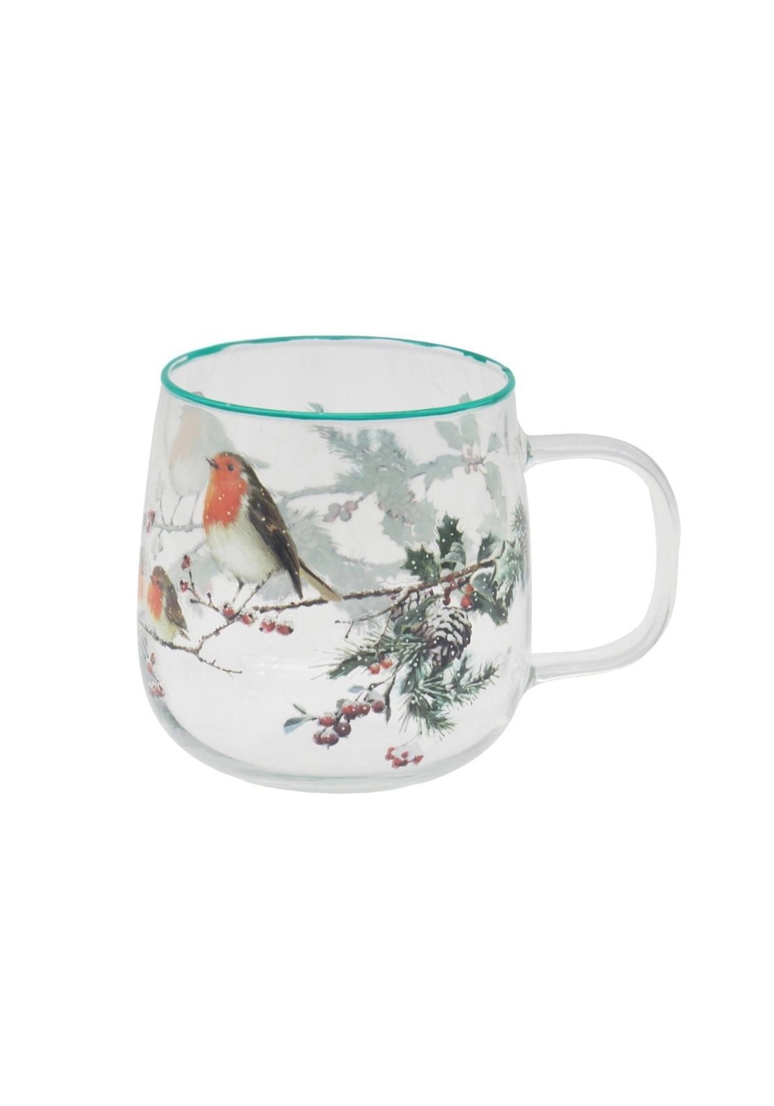 Christmas Robins Glass Mug - Multi