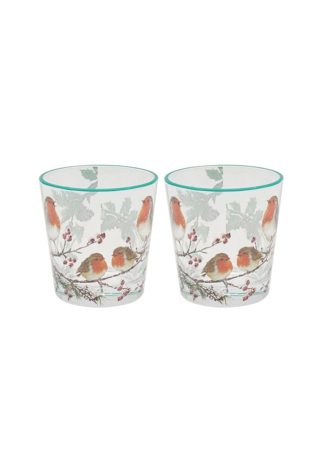 Christmas Robins Glasses Set Of 2 - Multi