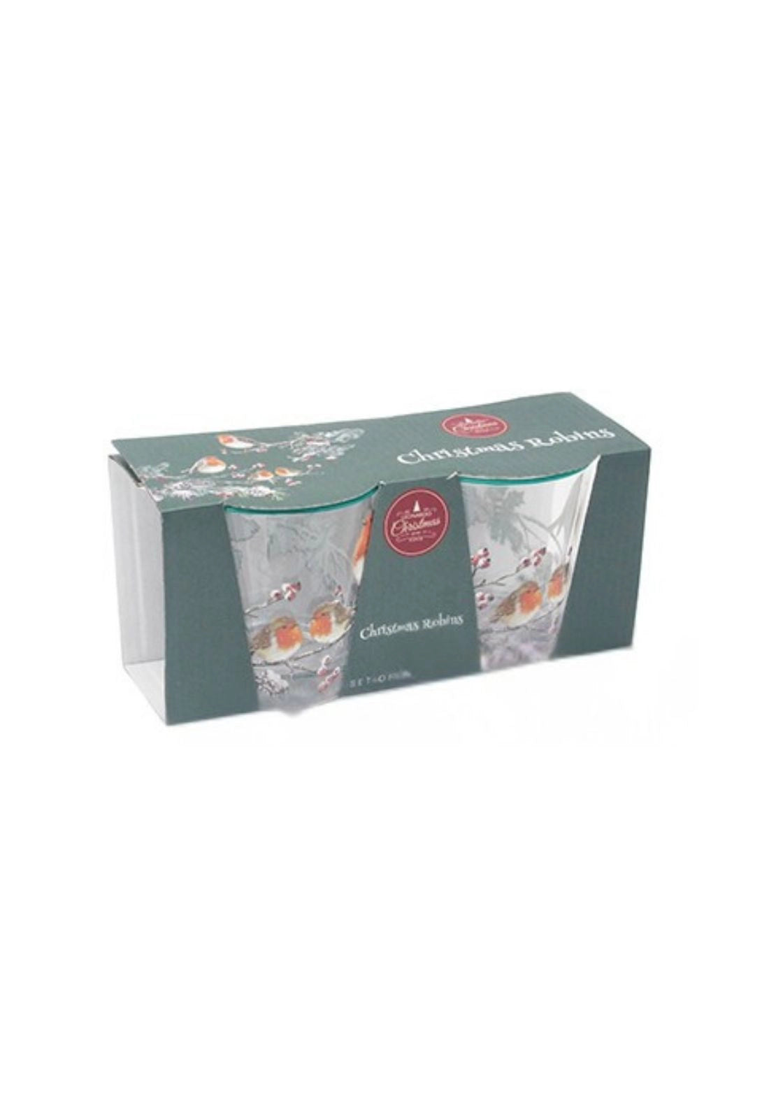 Christmas Robins Glasses Set Of 2 - Multi