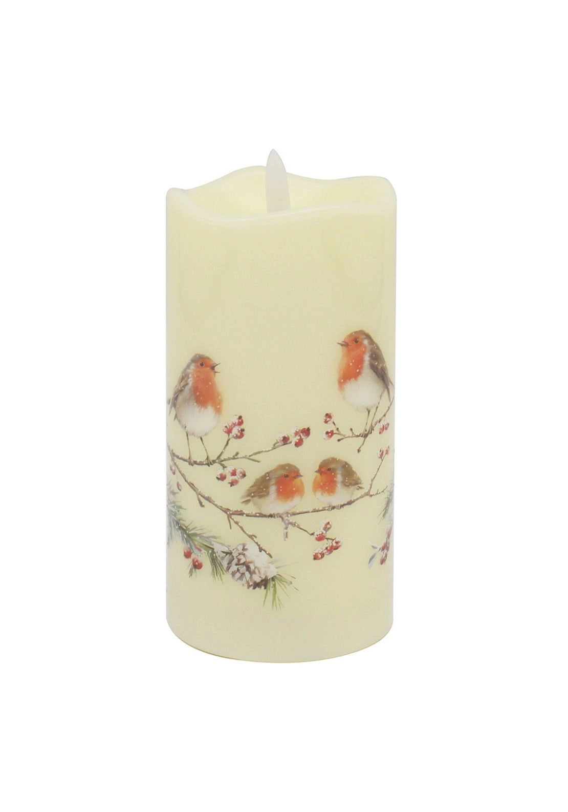 LED Christmas Robins Pillar Candle - Multi