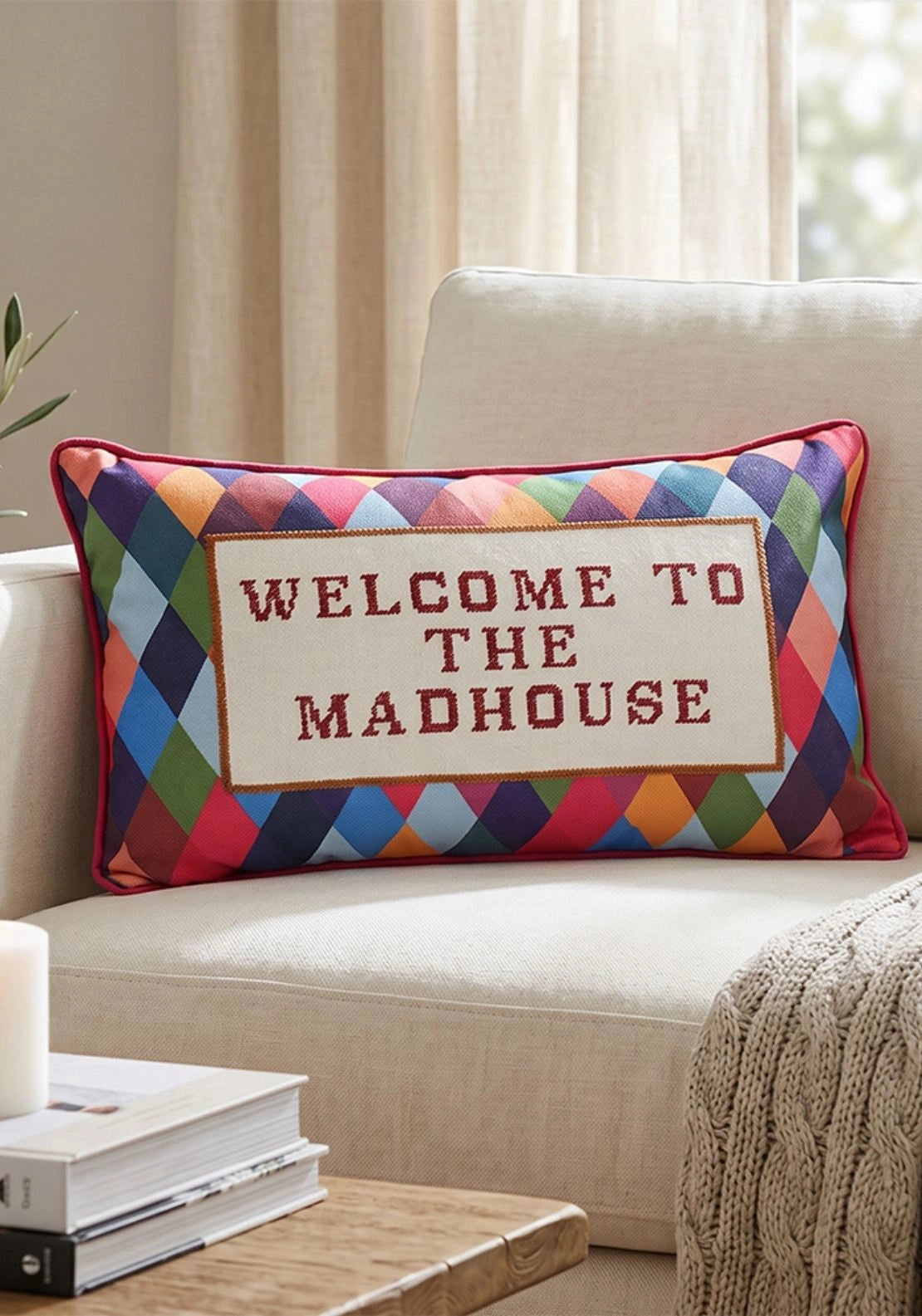 Welcome To Mad House Cushion - Multi