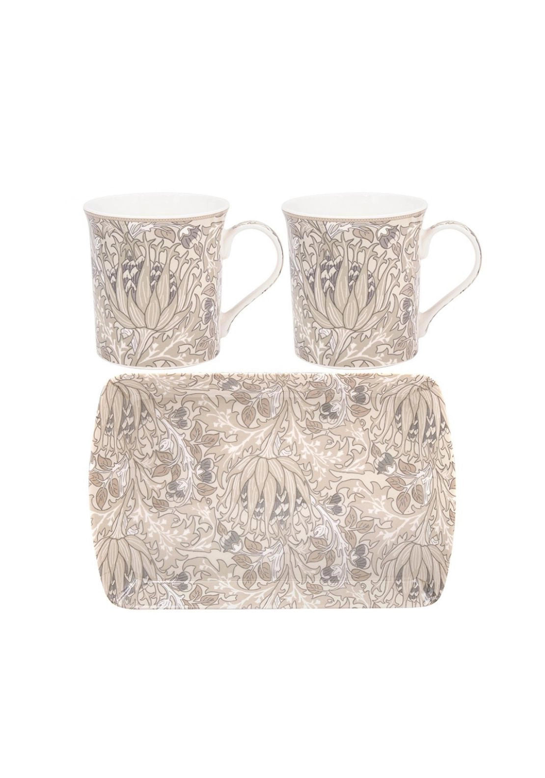 Artichoke Set Of 2 Mugs On Tray - Multi