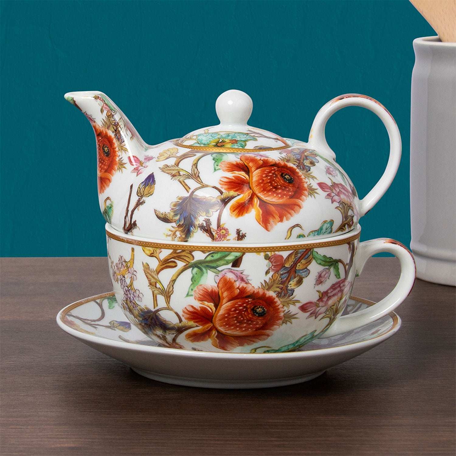 The Leonardo Collection LP96065 Pot En Céramique Anthina Tea For One - Ensemble Théière Et Tasse Avec Coffret Cadeau