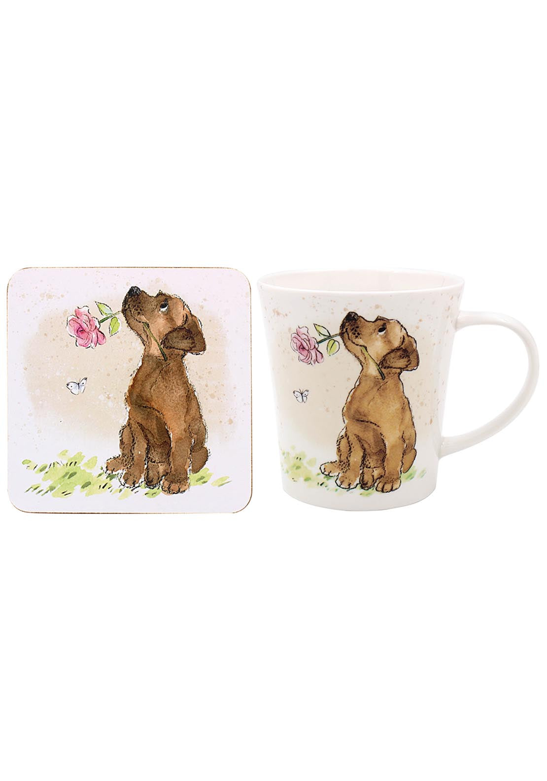 Dog With Rose Mug &amp; Coaster Set - Multi
