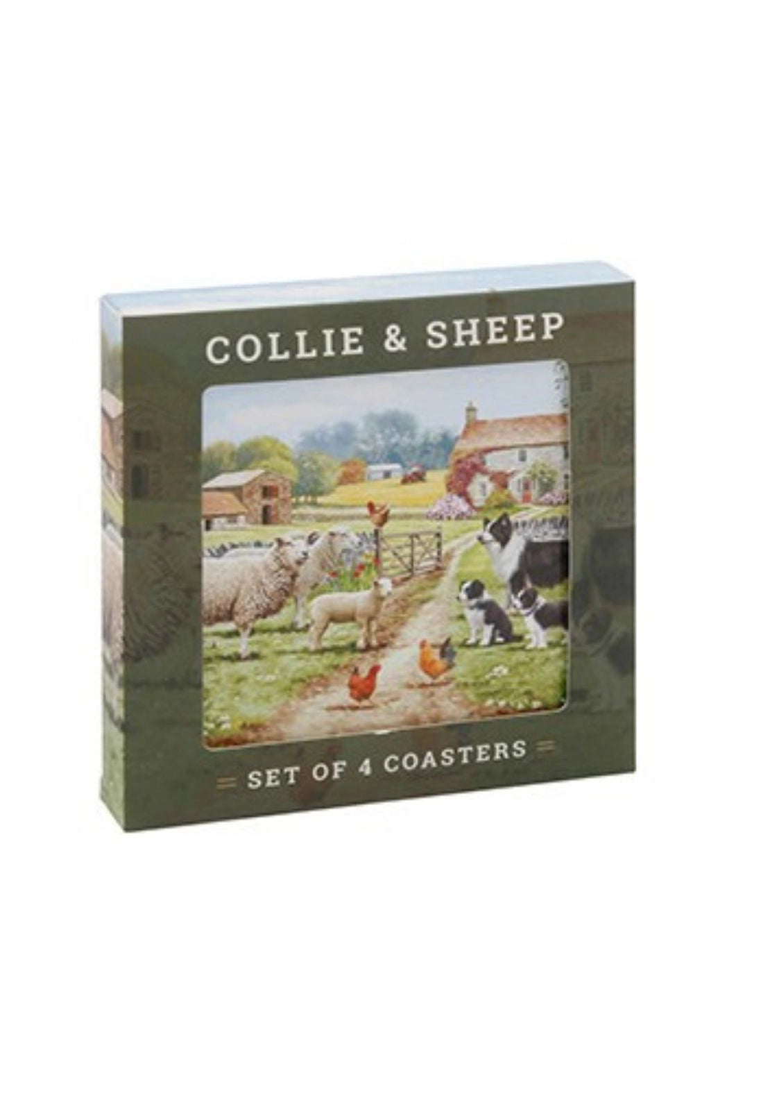 Collie &amp; Sheep Set Of 4 Coasters - Multi