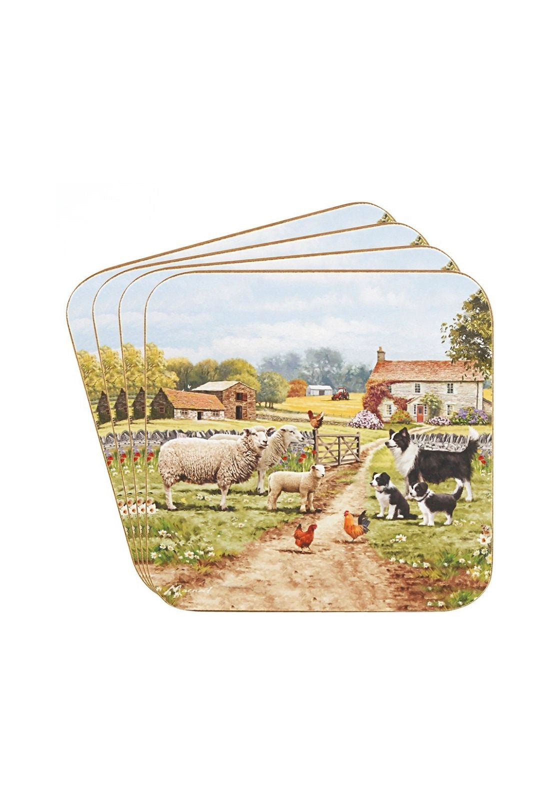 Collie &amp; Sheep Set Of 4 Coasters - Multi