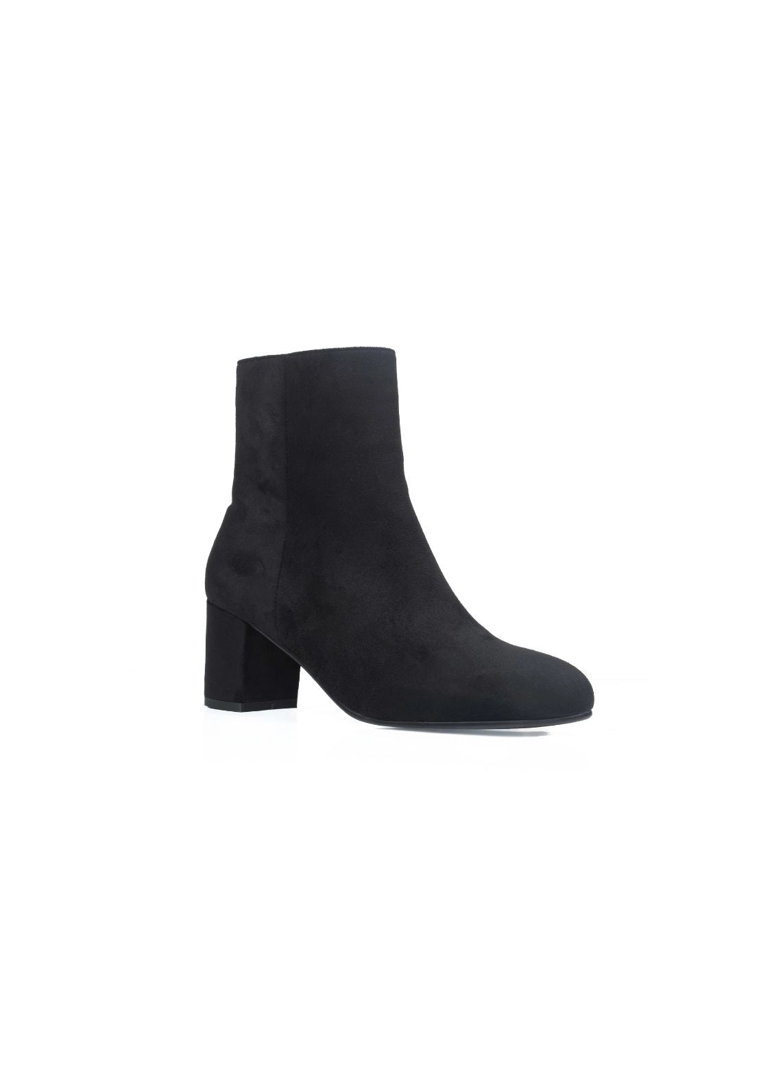 Mid Heel Smart Suede Boot - Black