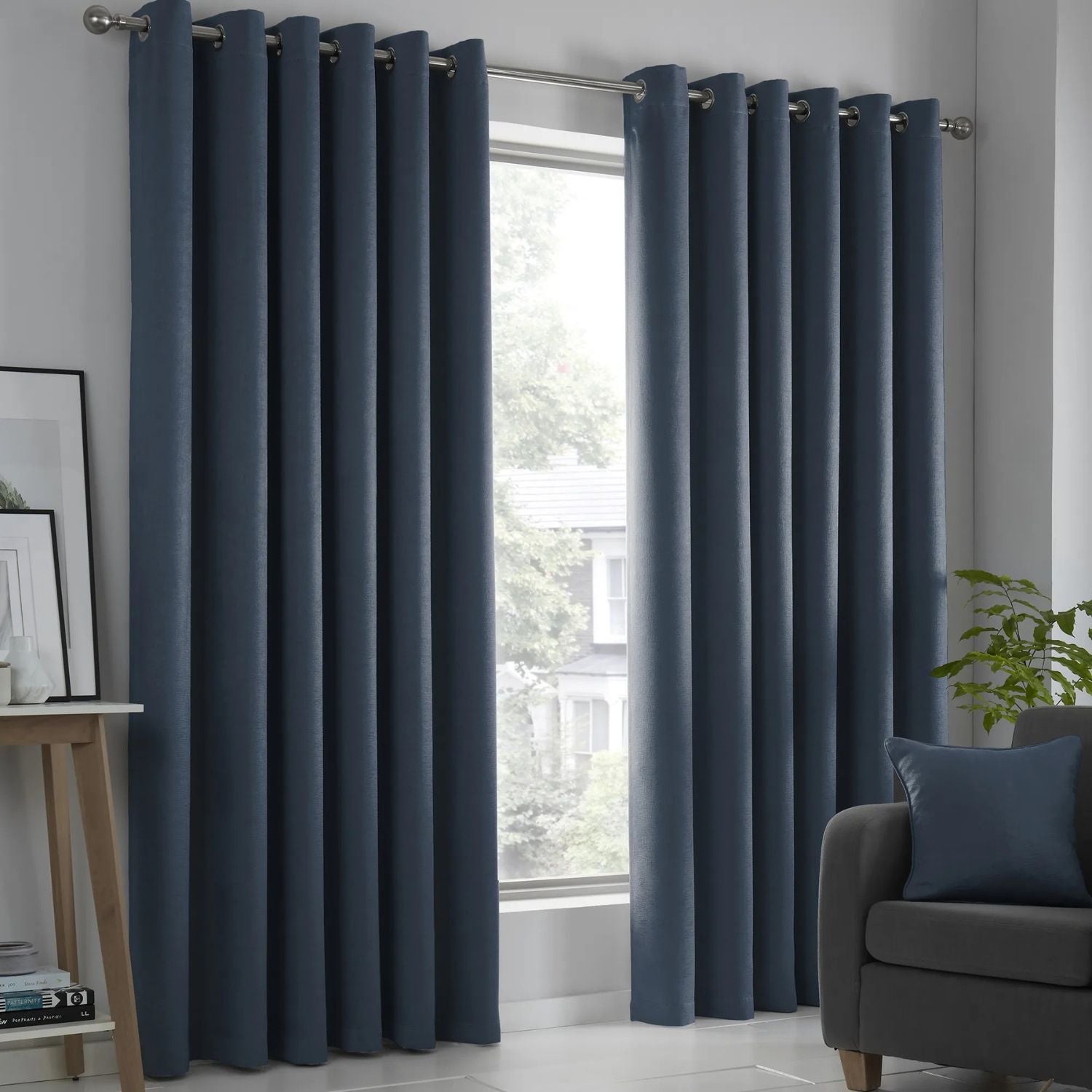 The Home Collection Luna Eyelet Dim Out Curtains - Navy 1 Shaws Department Stores