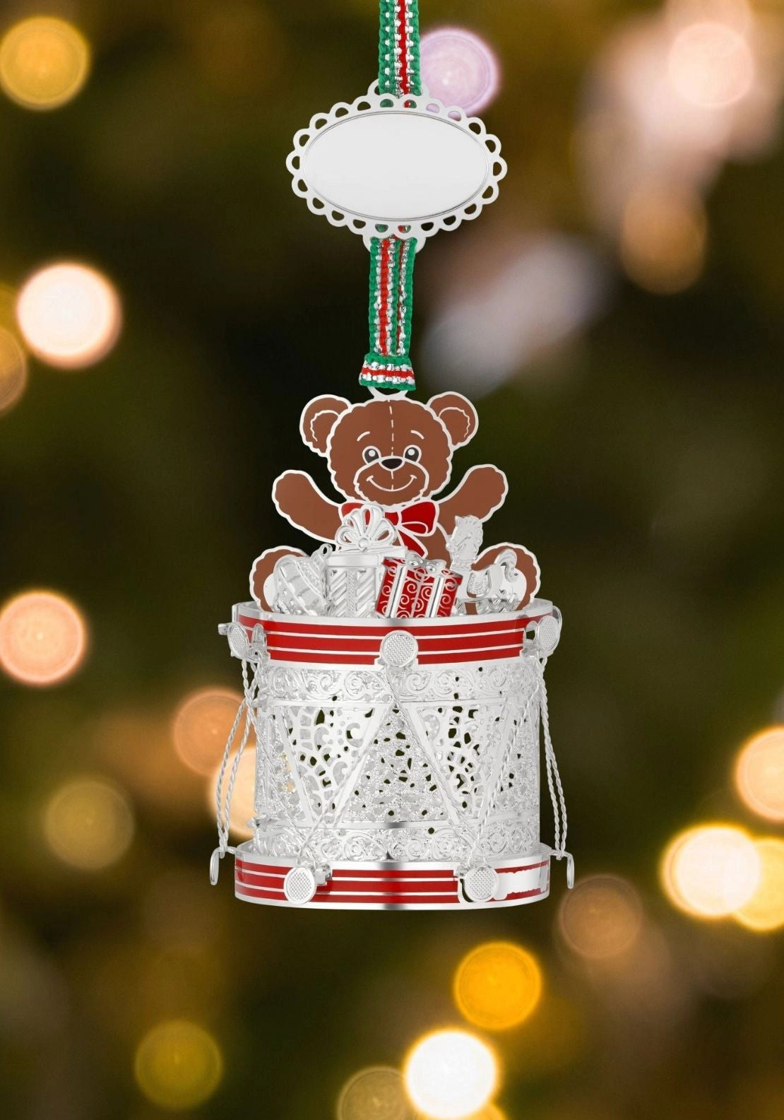 Drum With Teddy Bear Christmas Tree Decoration - Multi