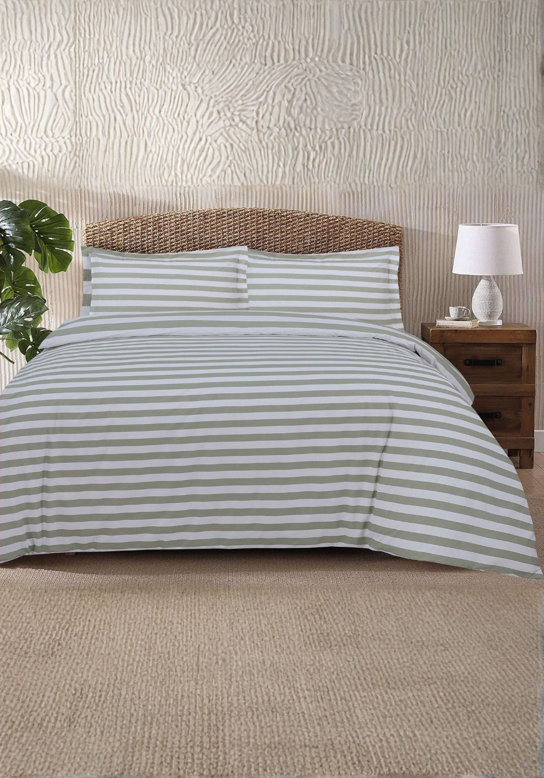 The Home Collection Lyndon Stripe Duvet Cover Set - Green 1 Shaws Department Stores