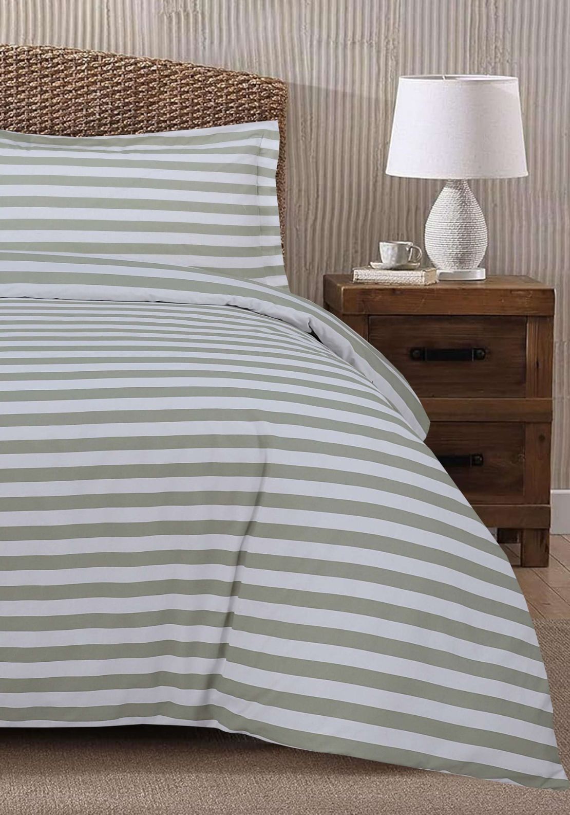 The Home Collection Lyndon Stripe Duvet Cover Set - Green 2 Shaws Department Stores