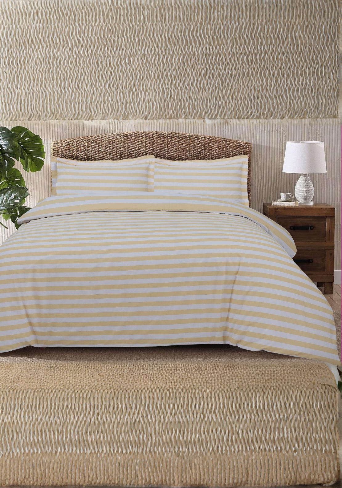The Home Collection Lyndon Stripe Duvet Cover Set - Beige 1 Shaws Department Stores