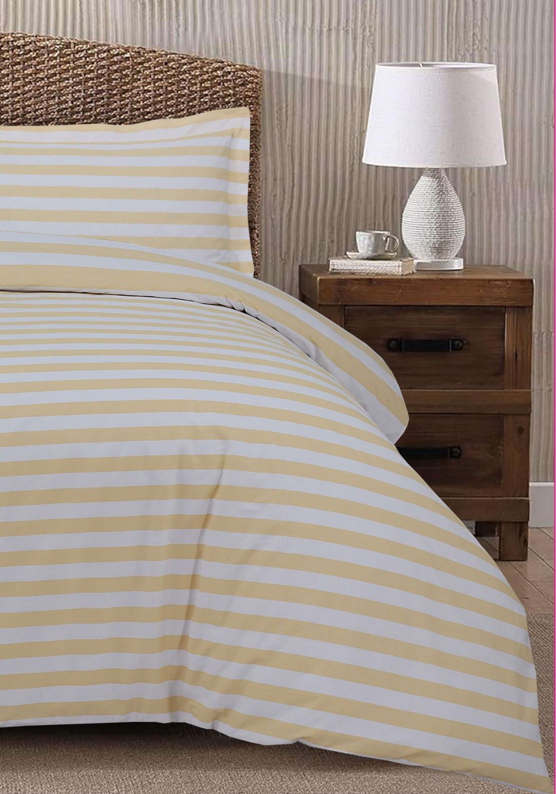 The Home Collection Lyndon Stripe Duvet Cover Set - Beige 2 Shaws Department Stores