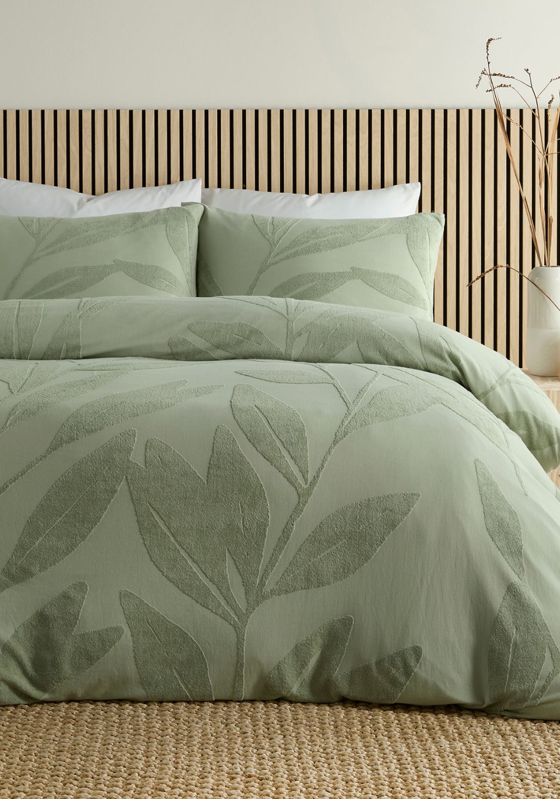 The Home Luxury Collection 100% Tufted Leaf Duvet Cover Set - Green 1 Shaws Department Stores