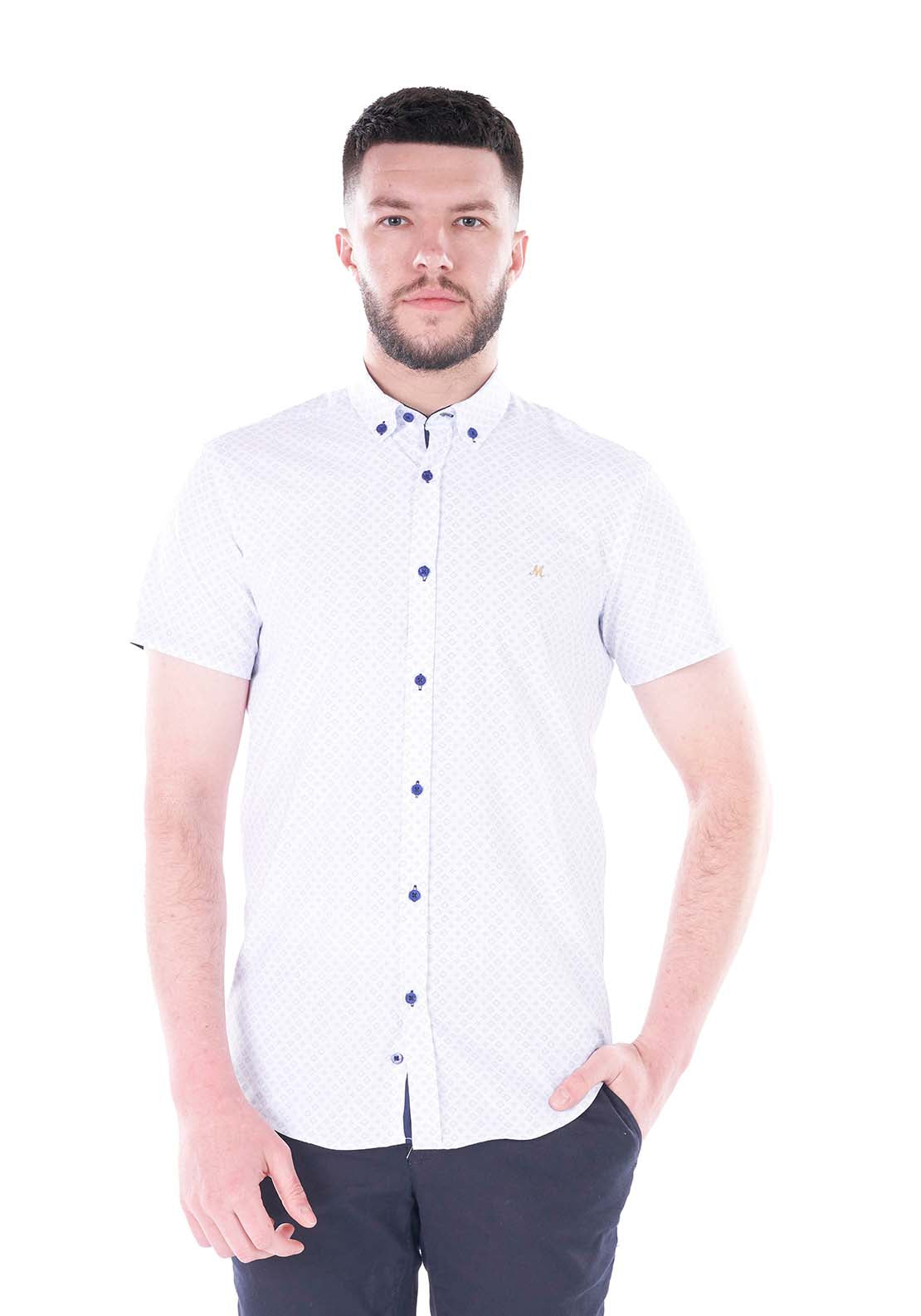 Mineral Leanne Short Sleeve Print Shirt - White / Blue 1 Shaws Department Stores