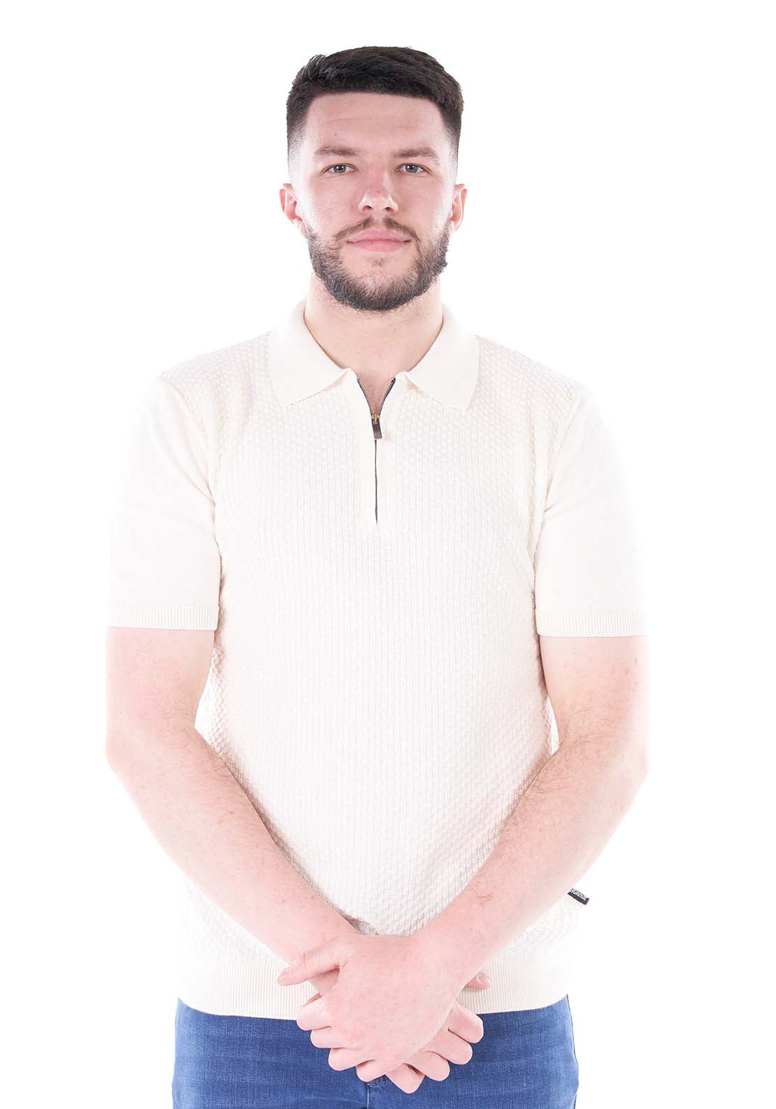 Mineral Lexis Short Sleeve Polo Knit - Cream 1 Shaws Department Stores