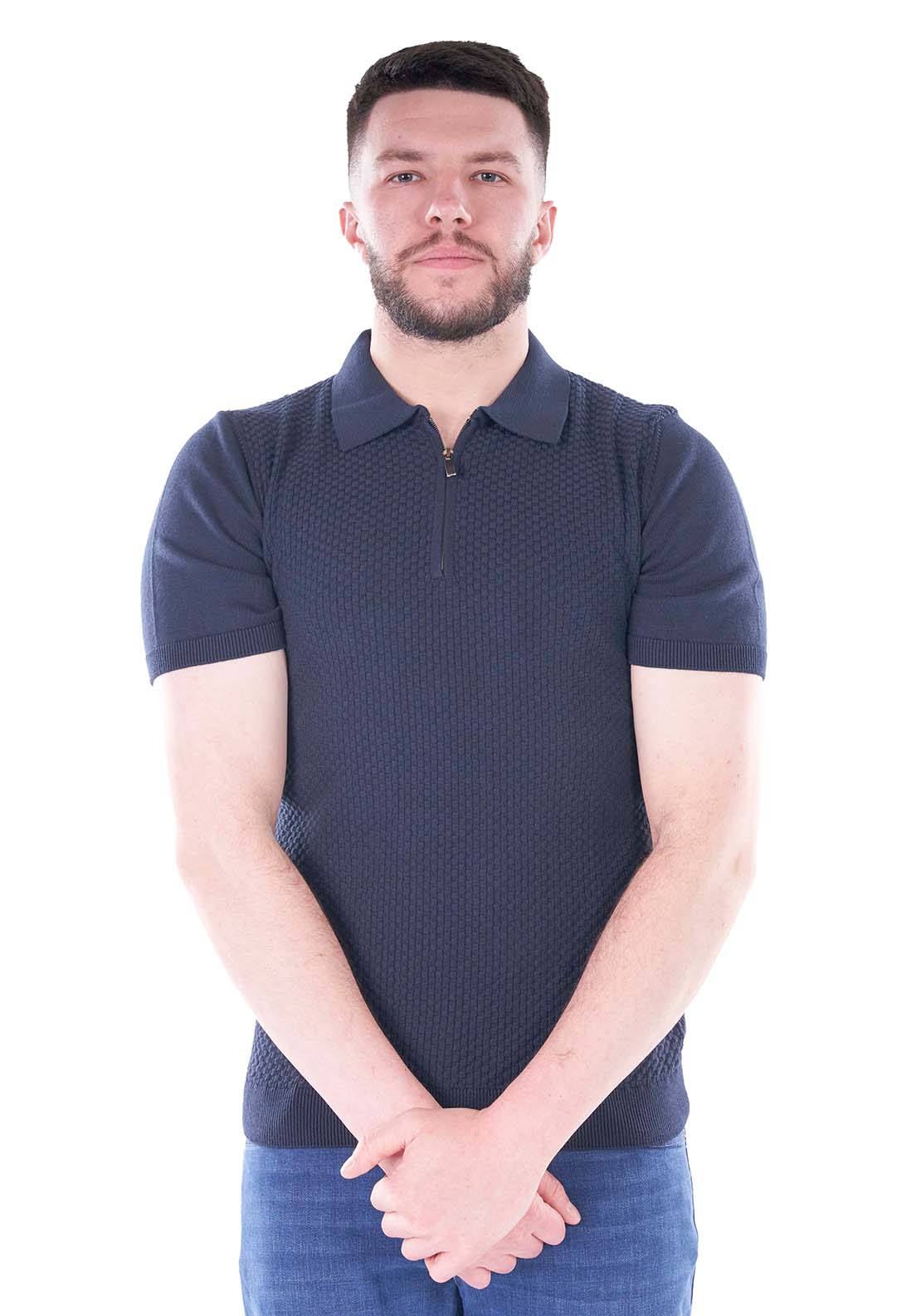 Mineral Lexis Short Sleeve Polo Knit - Navy 1 Shaws Department Stores