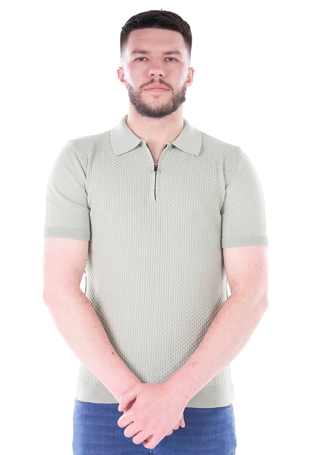 Mineral Lexis Short Sleeve Polo Knit - Sage 1 Shaws Department Stores