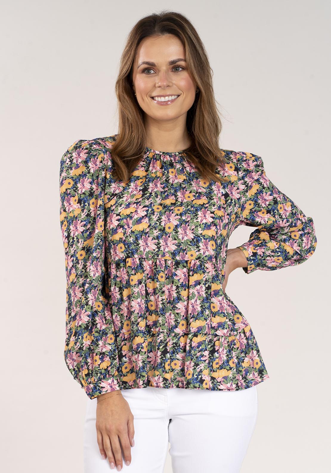 Naoise Long Sleeve Blouse Ruffles - Floral 1 Shaws Department Stores