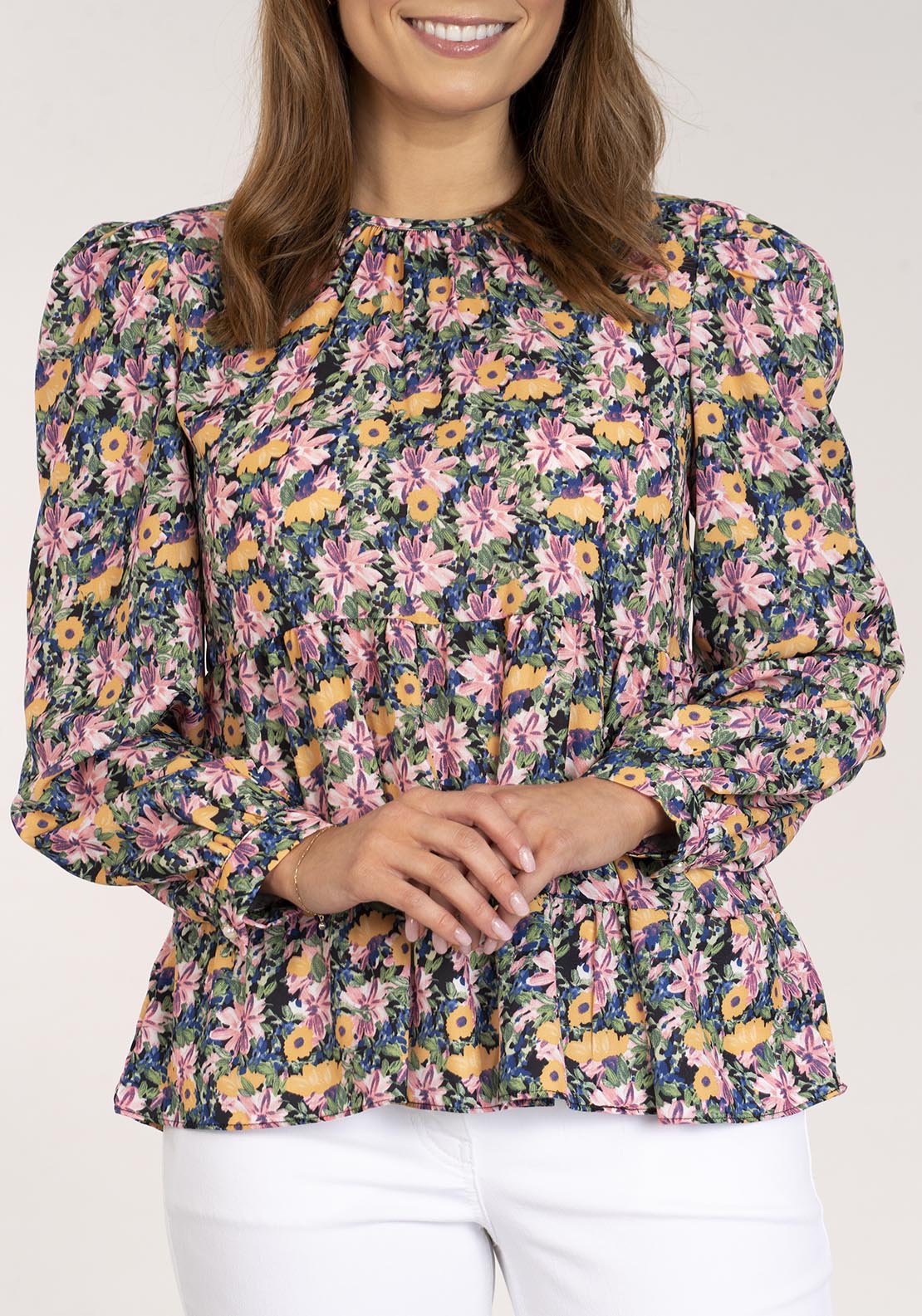 Naoise Long Sleeve Blouse Ruffles - Floral 2 Shaws Department Stores