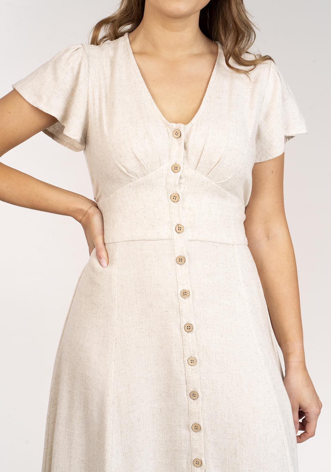 Naoise Button Front Dress - Beige 5 Shaws Department Stores