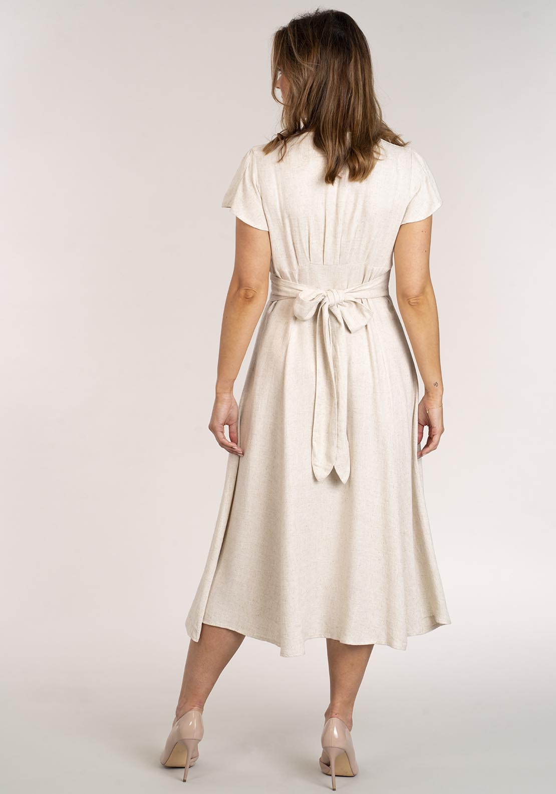Naoise Button Front Dress - Beige 3 Shaws Department Stores