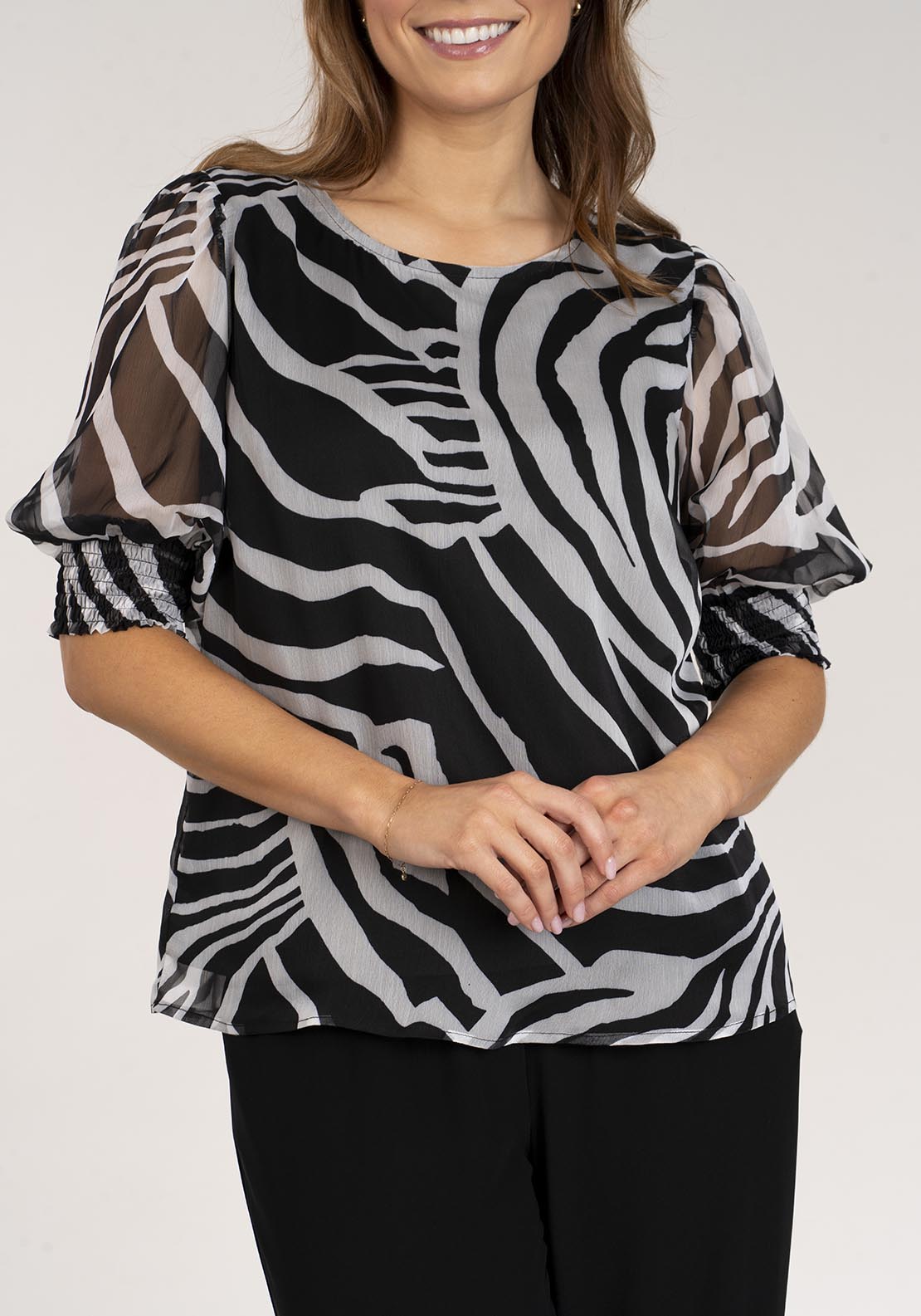 Naoise Printed Top - Black &amp; White 2 Shaws Department Stores