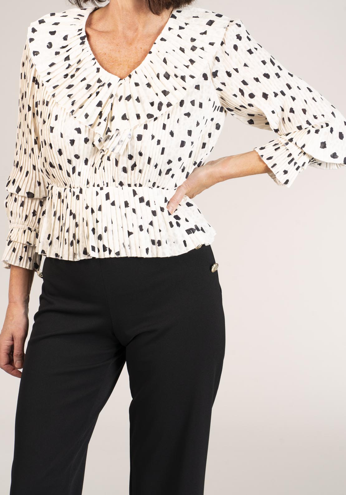 Naoise Pleated Printed Top - Black &amp; White 1 Shaws Department Stores