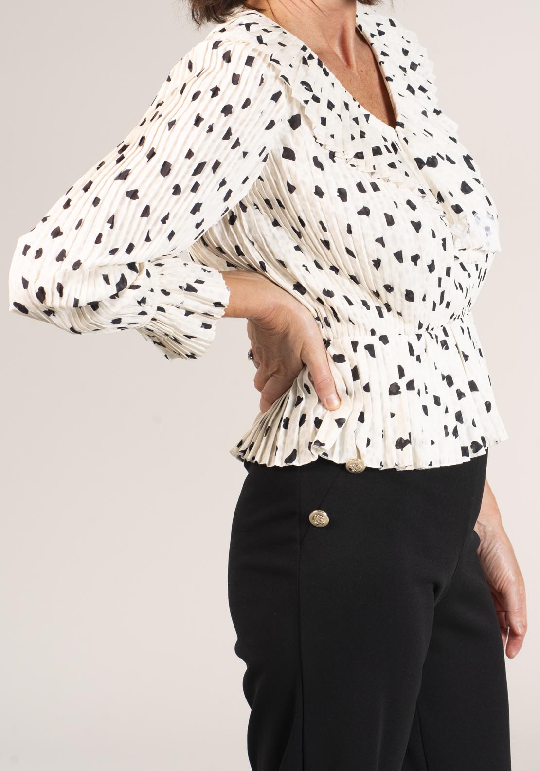 Naoise Pleated Printed Top - Black &amp; White 4 Shaws Department Stores
