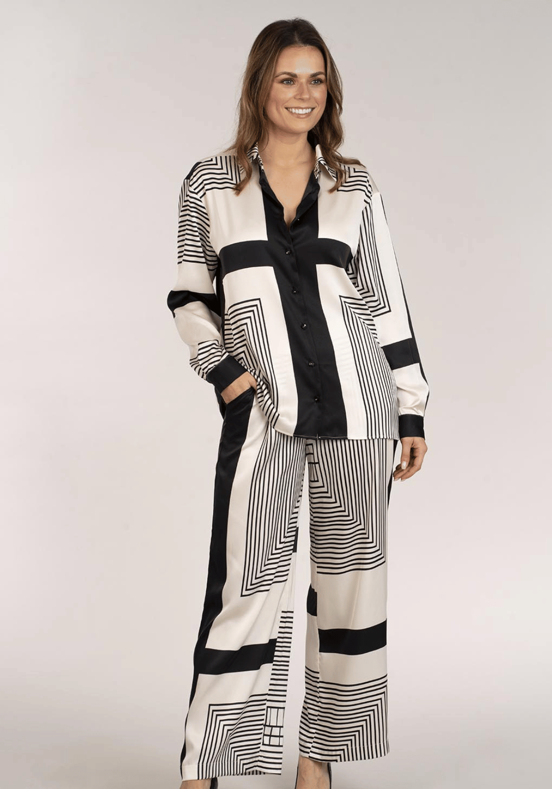 Naoise Long Sleeve Printed Blouse - Black 1 Shaws Department Stores