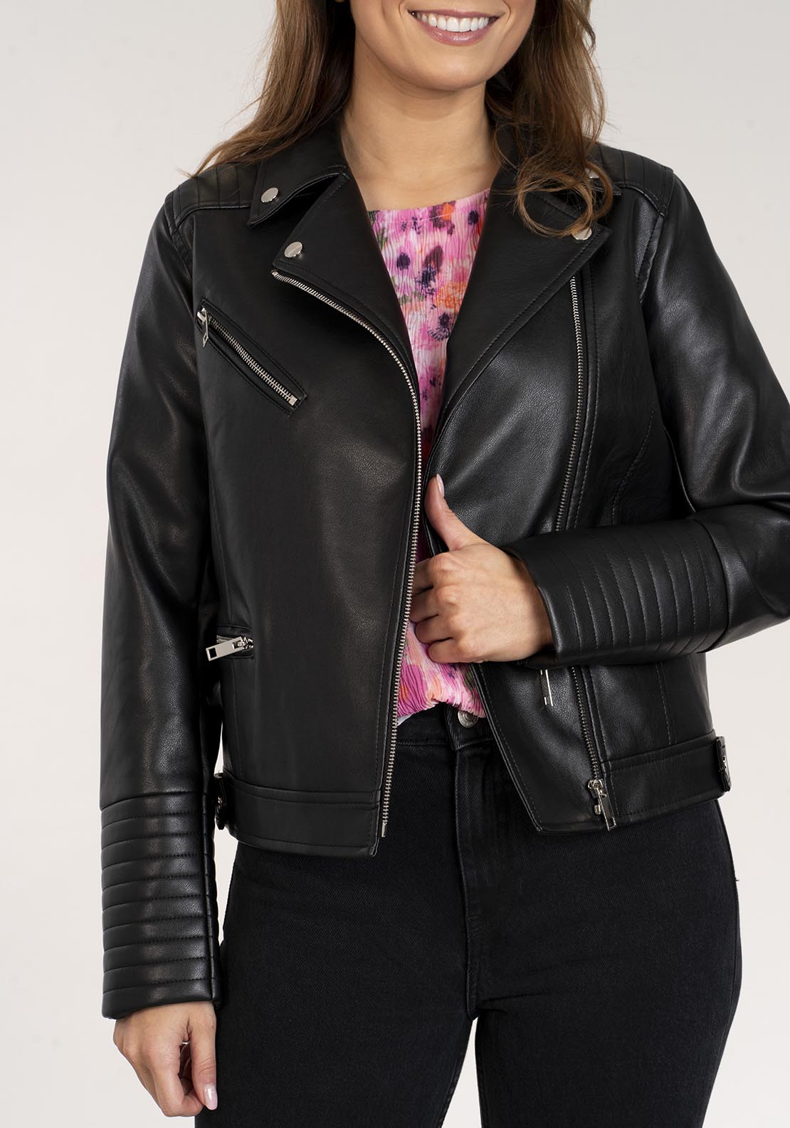 Naoise Pu Biker Jacket - Black 3 Shaws Department Stores