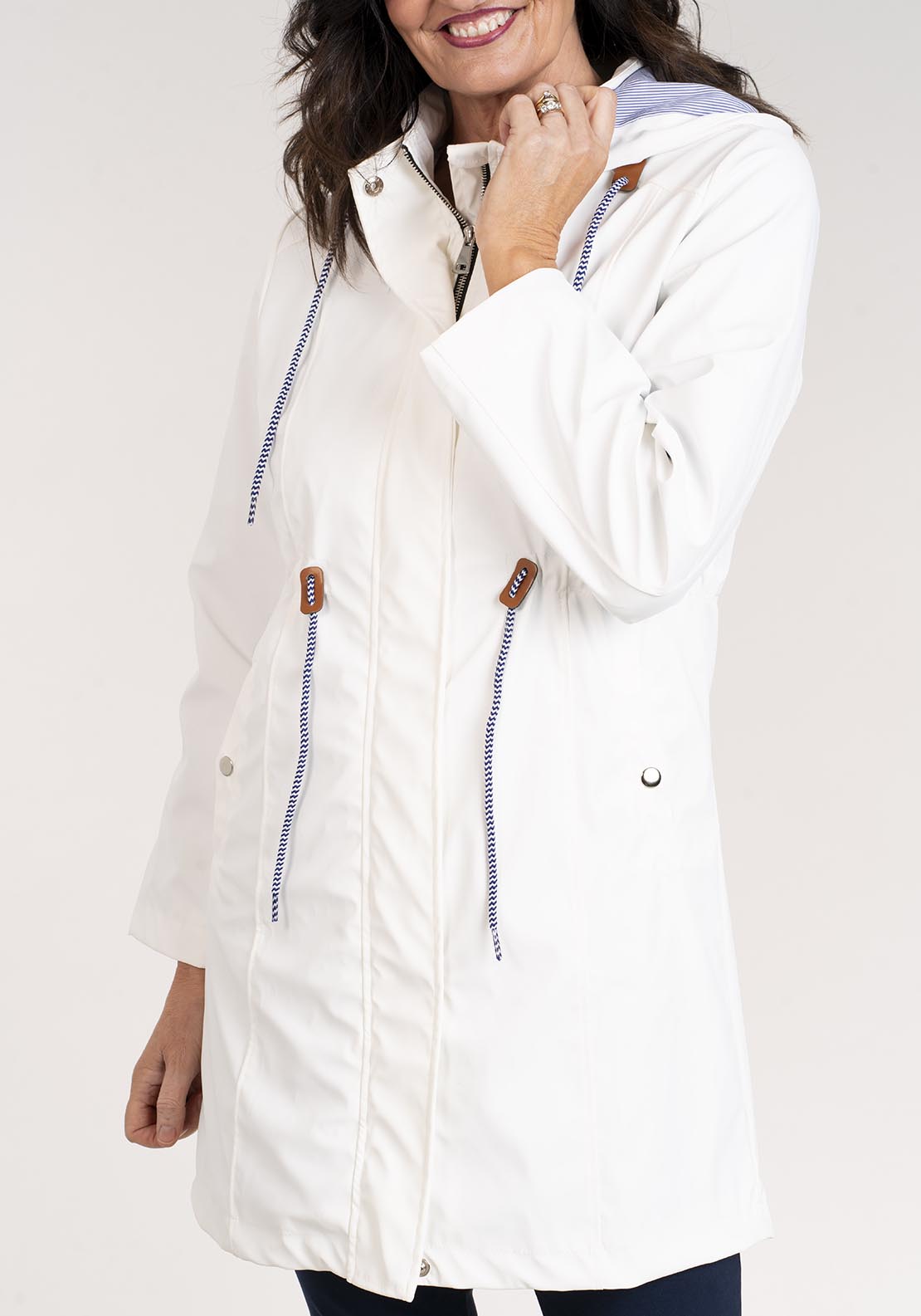 Tea Lane Long Raincoat - White 4 Shaws Department Stores