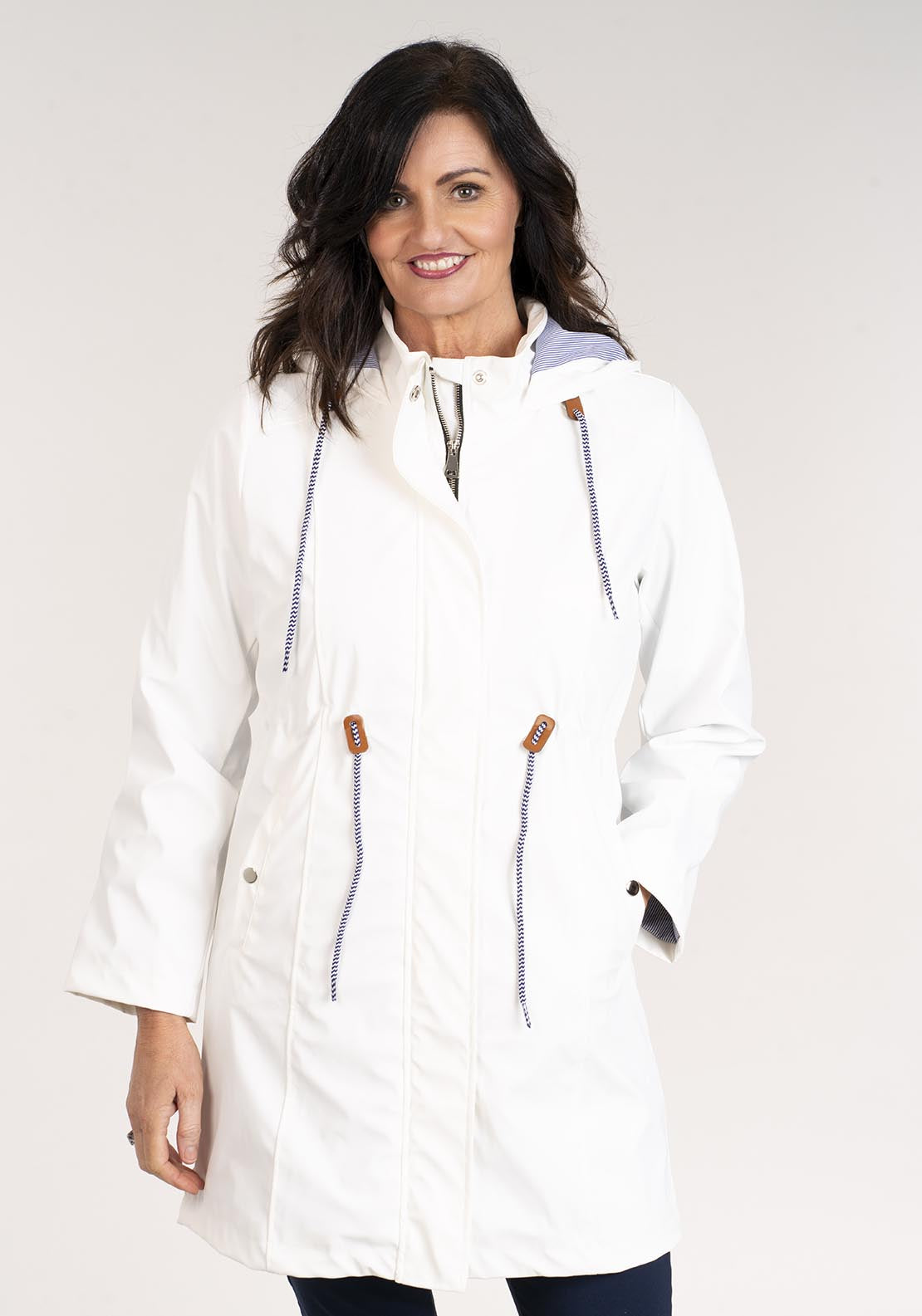 Tea Lane Long Raincoat - White 1 Shaws Department Stores