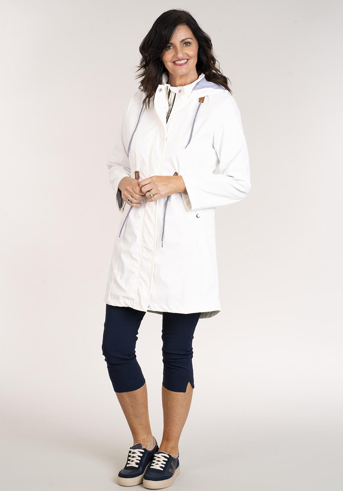 Tea Lane Long Raincoat - White 6 Shaws Department Stores