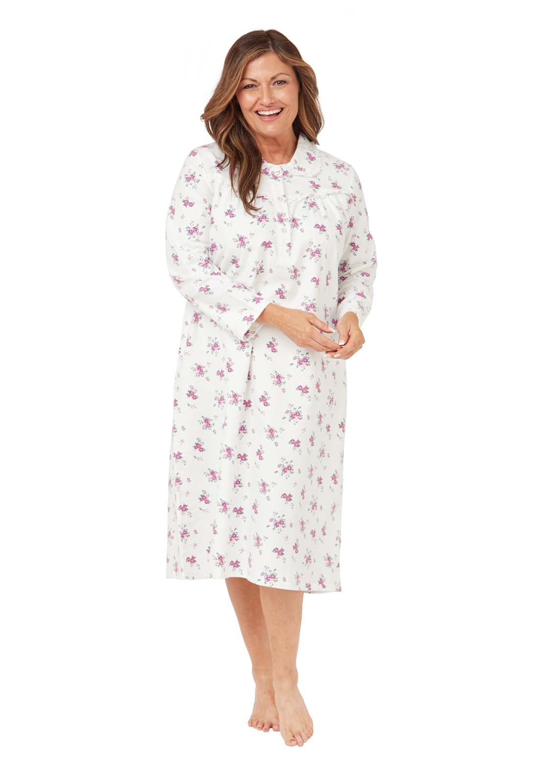 Marlon Polly Floral Wincey Night Dress - Pink 1 Shaws Department Stores