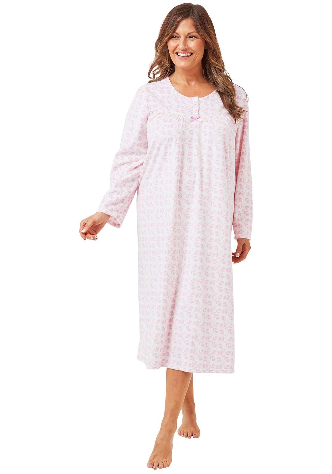 Marlon Printed Fleece Nightdress - Pink 1 Shaws Department Stores