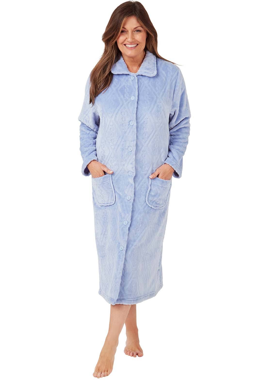 Marlon Diamond Fleece Dressing Gown - Blue 1 Shaws Department Stores