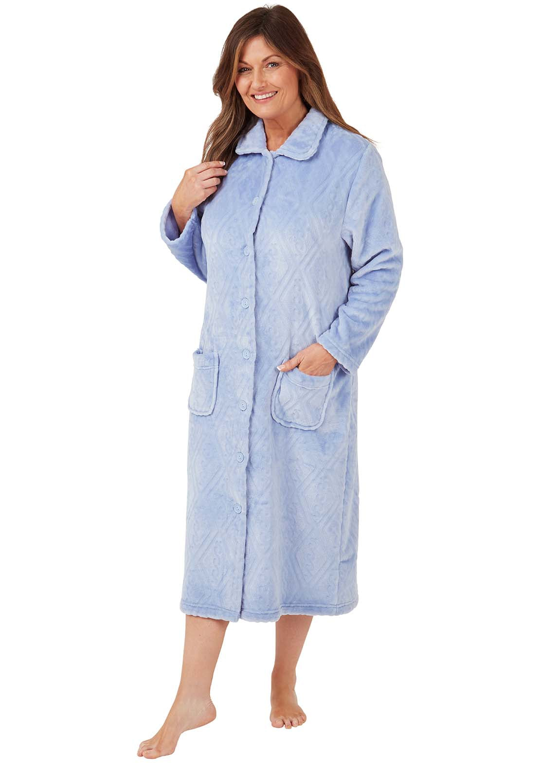 Marlon Diamond Fleece Dressing Gown - Blue 3 Shaws Department Stores