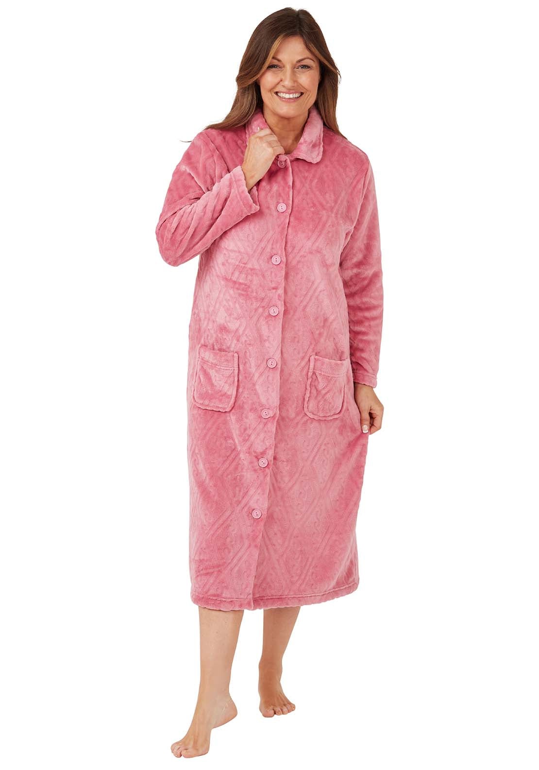 Marlon Diamond Fleece Dressing Gown - Pink 1 Shaws Department Stores