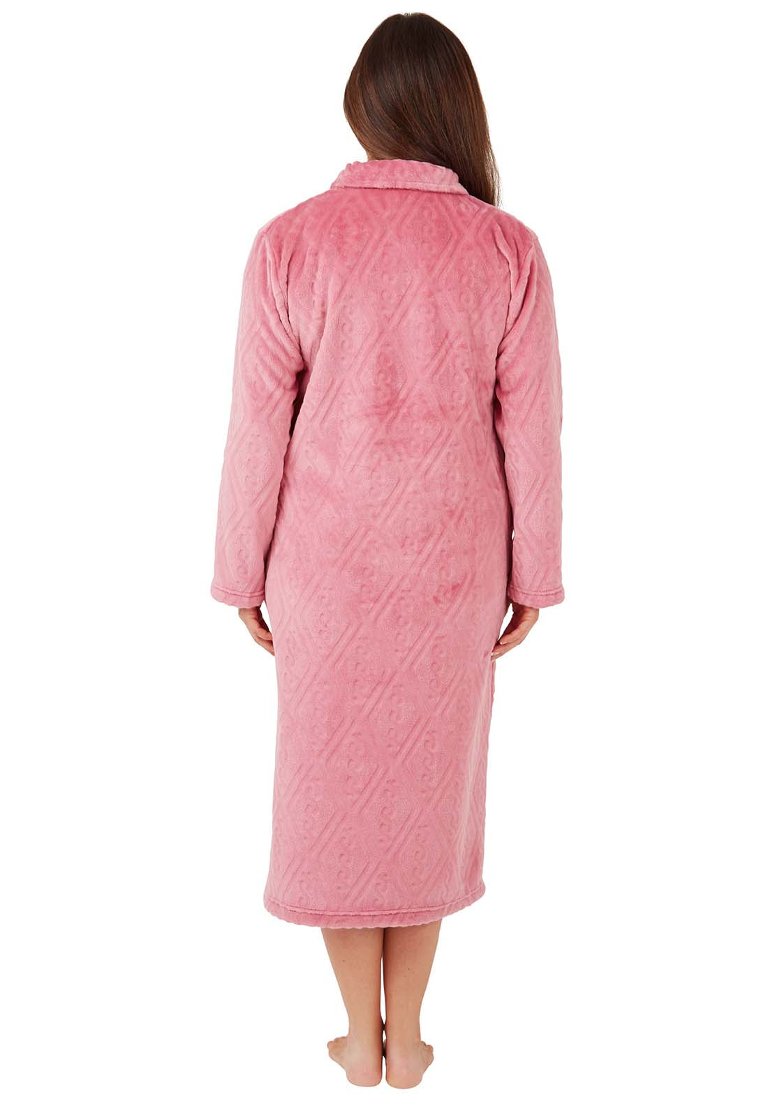 Marlon Diamond Fleece Dressing Gown - Pink 2 Shaws Department Stores