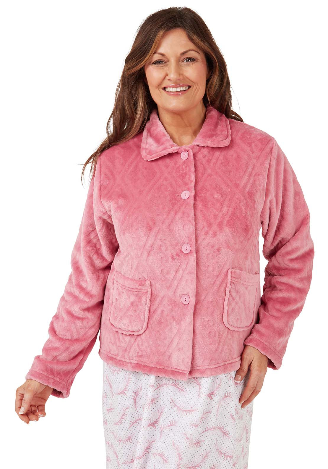 Marlon Diamond Fleece Bedjacket - Pink 1 Shaws Department Stores