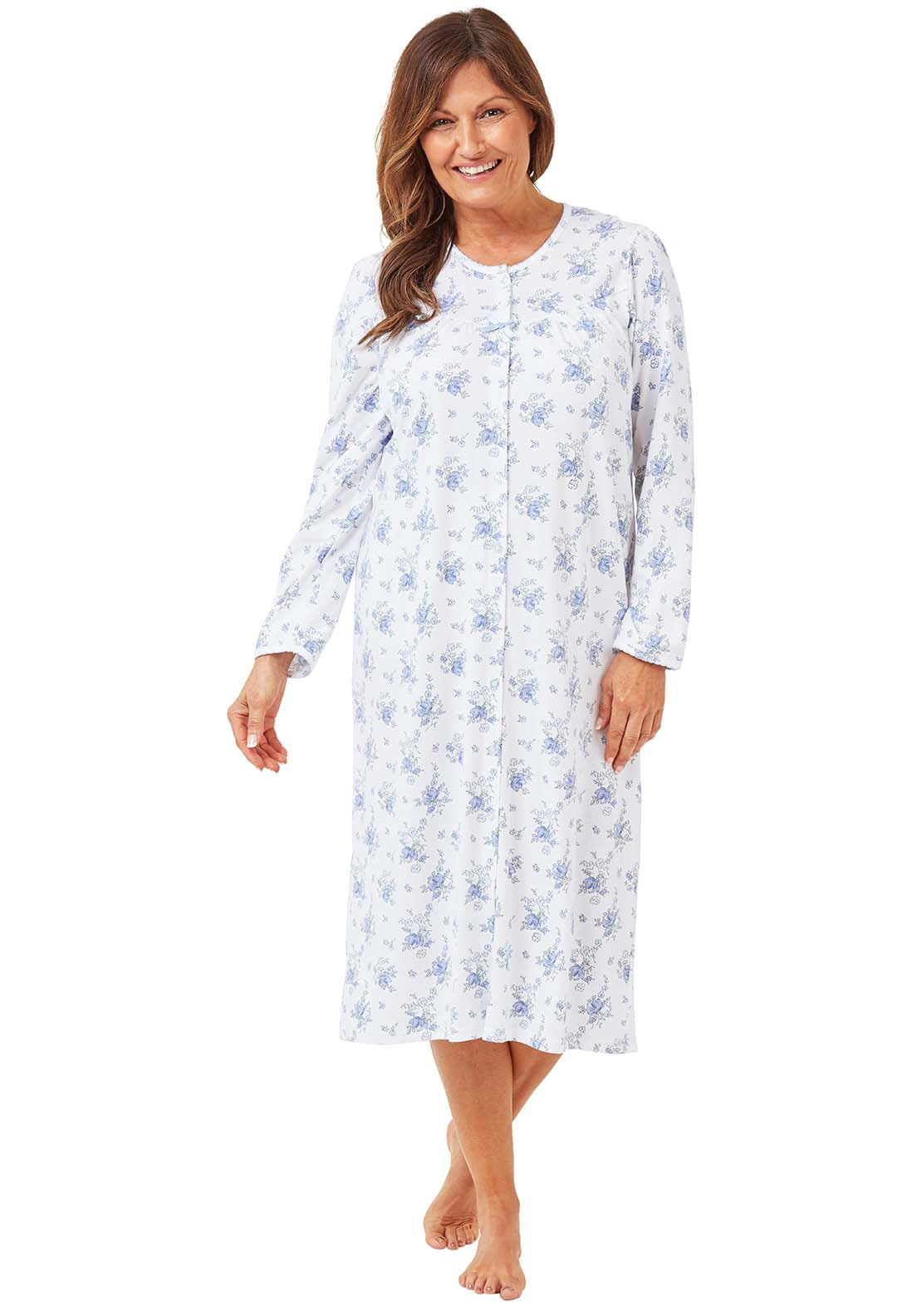 Marlon Floral Button Thru Nightdress - Blue 1 Shaws Department Stores
