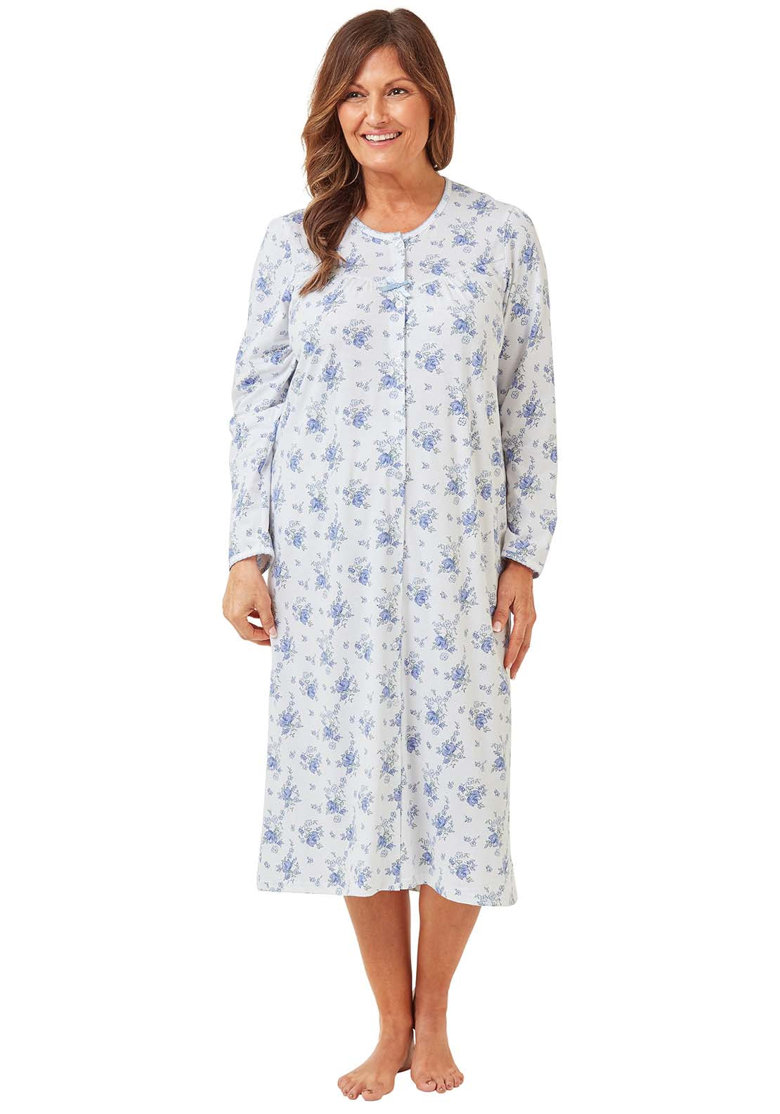 Marlon Floral Button Thru Nightdress - Blue 4 Shaws Department Stores