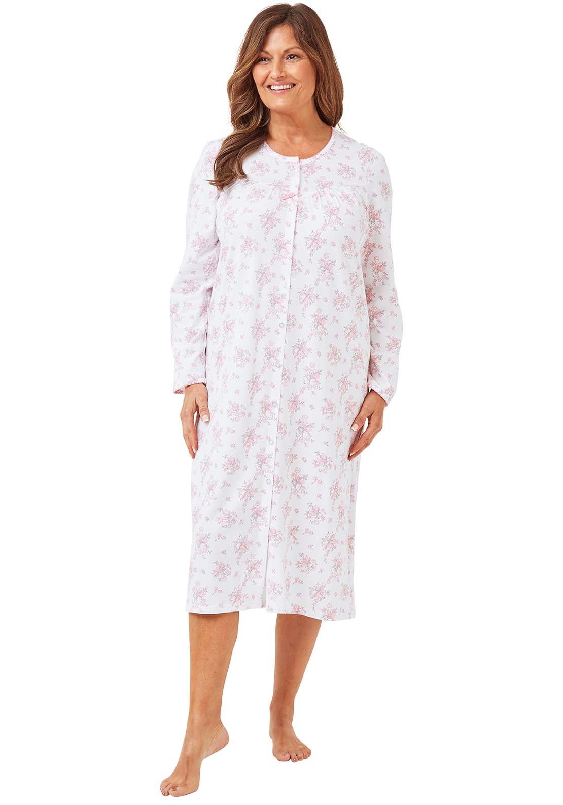 Marlon Floral Button Thru Nightdress - Pink 1 Shaws Department Stores