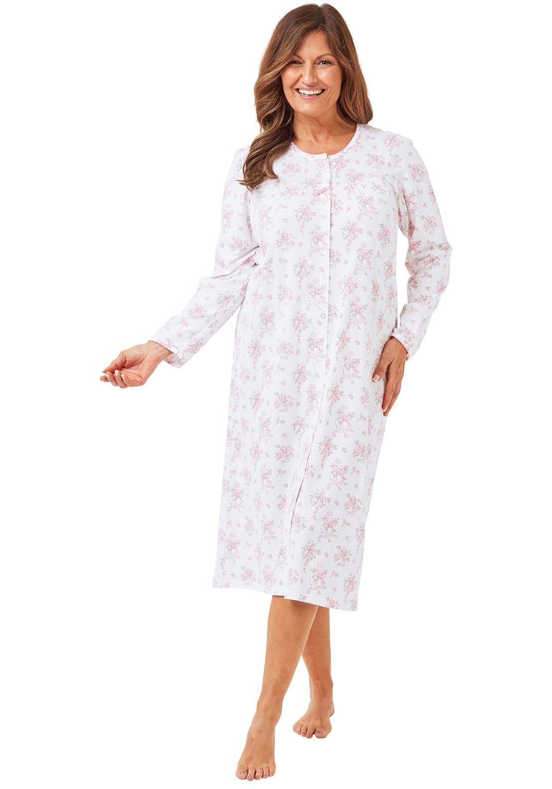 Marlon Floral Button Thru Nightdress - Pink 2 Shaws Department Stores